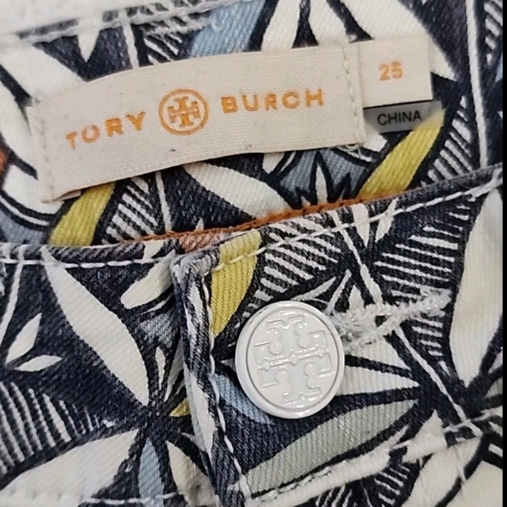 Tory Burch Riviera Blue Geometic Cropped Jeans S25 - Picture 5 of 6